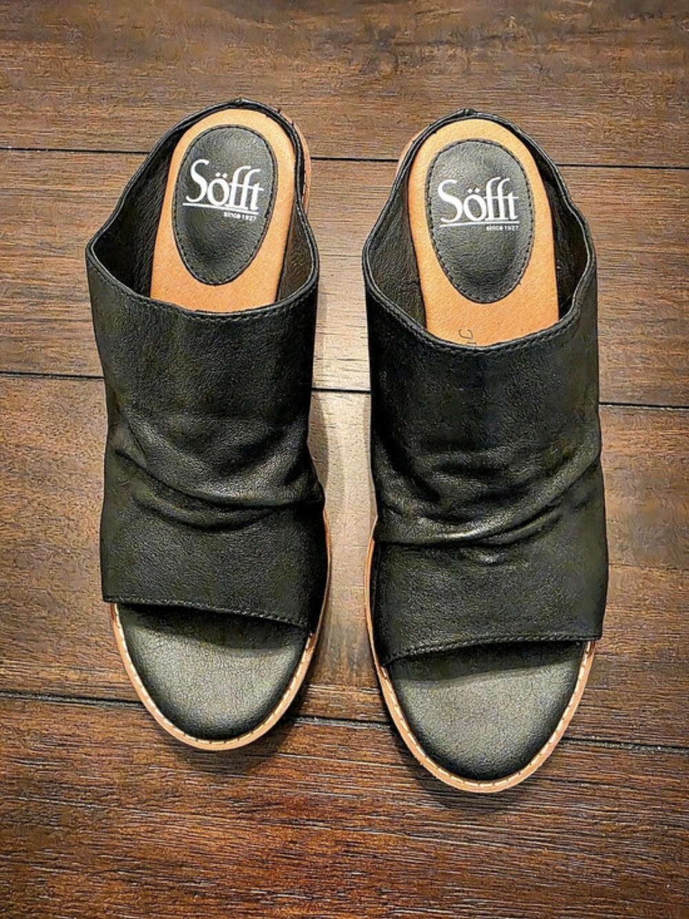 Sofft Strathmore Wedge Slide Sandal Black Leather US 7.5 M